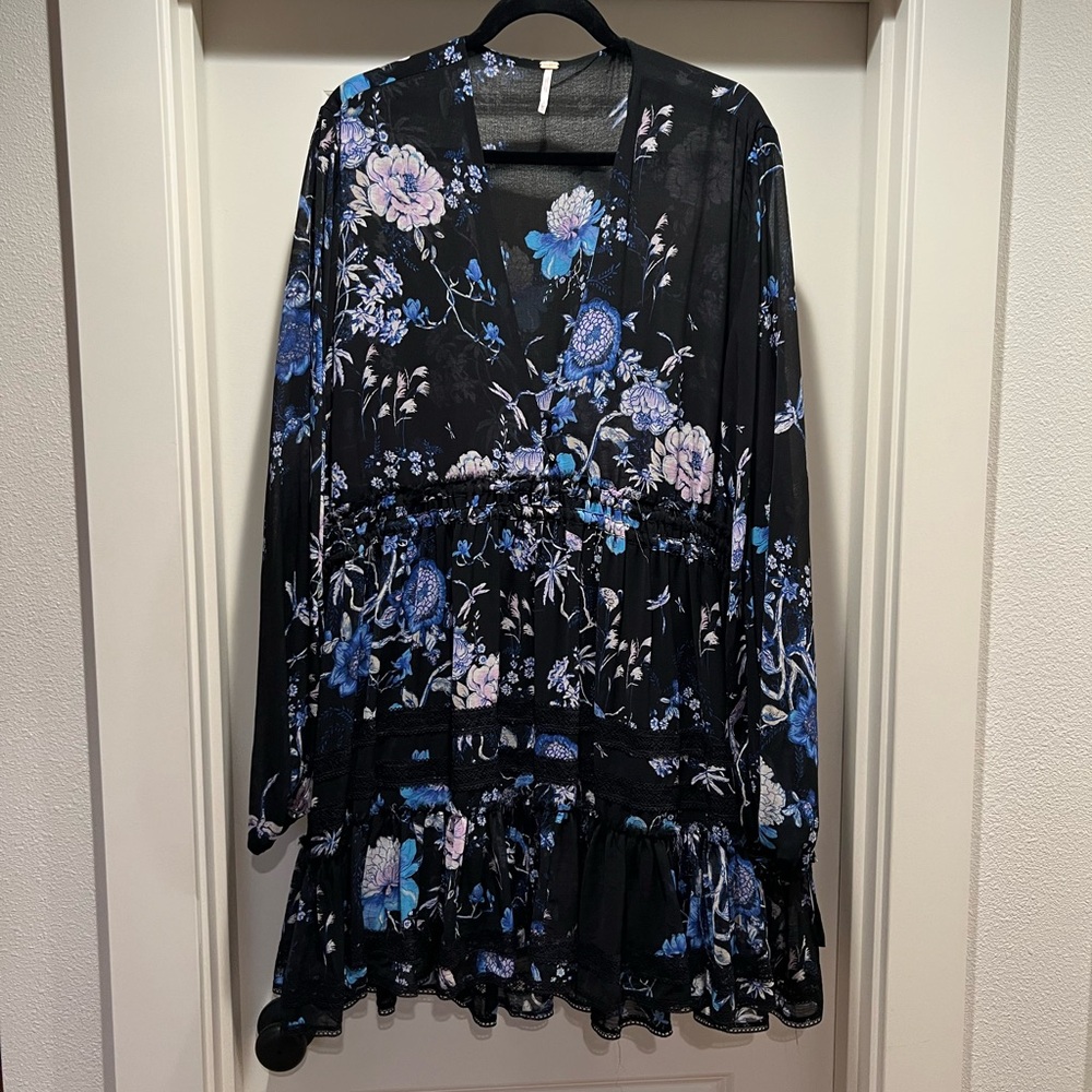 Free People Black Floral Tunic